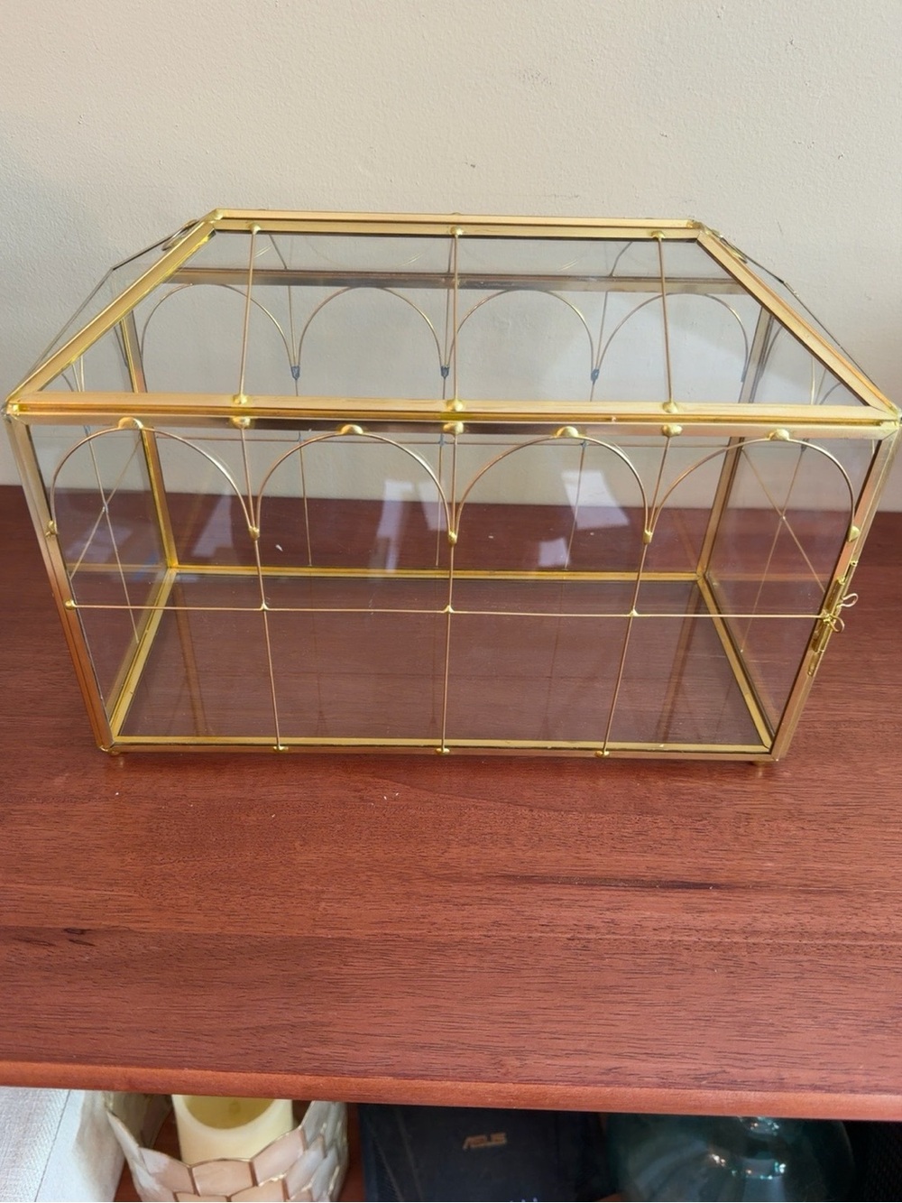 Gold Glass Wedding Card Box Envelope Holder Display Case 13" x 6" x 7" w/ Box